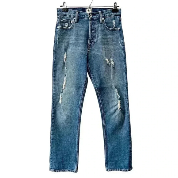 GAP Cone Denim  High Waisted Straight Leg Jeans Distressed Blue Size 25 - Picture 3 of 15